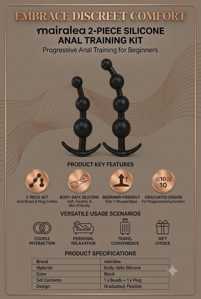 2PCS Silicone Anal Training Kit, Anal Beads & Butt Plug Set for Beginners & Couples - Mairalea