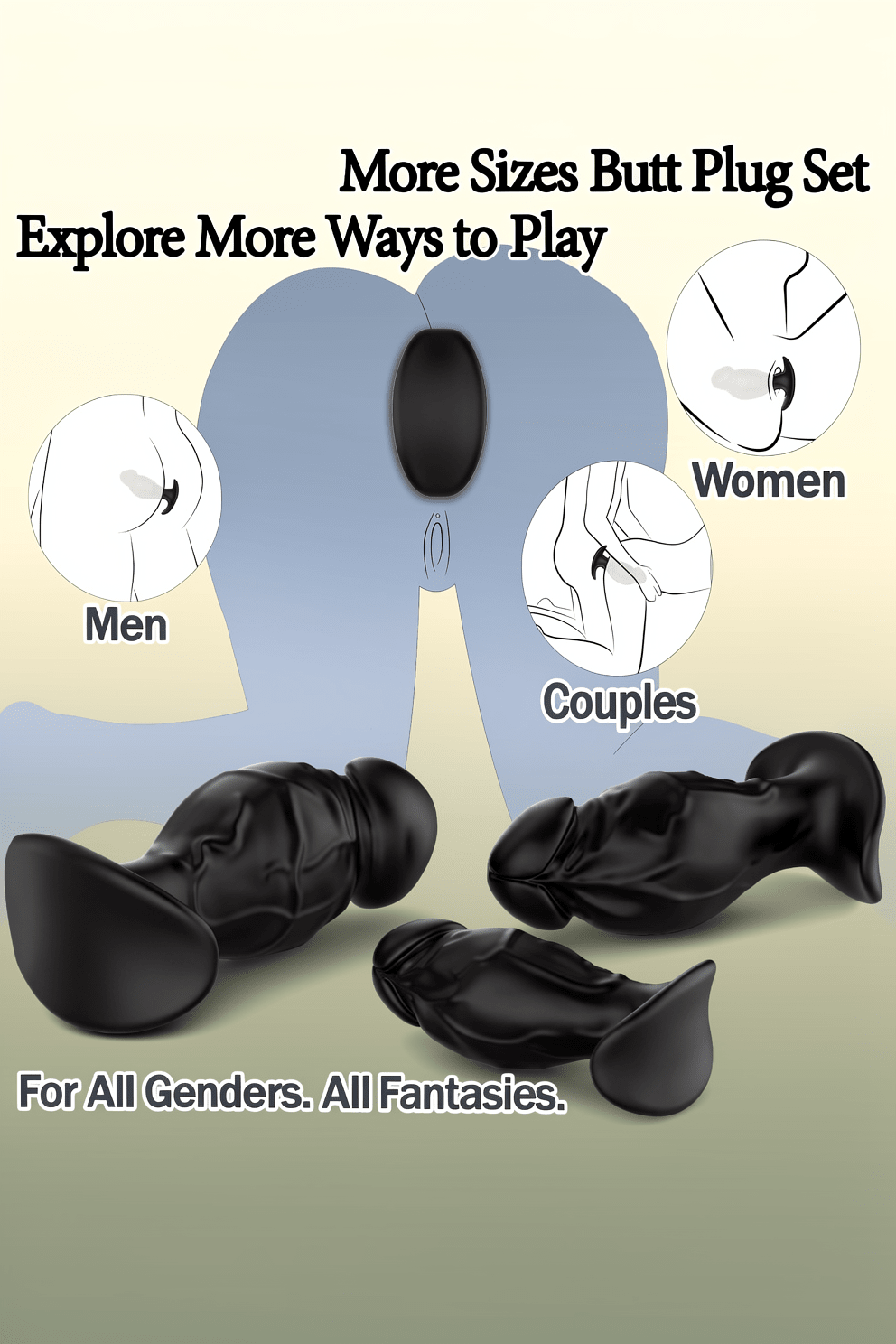 3PCS Anal Plug Set Silicone Butt Plug Anal Training Kit for Men Women, Anal Dildo with Flared Anchor Base, Beginners to Advanced Users Sizes, Comfortable Long-Term Wear Sex Toys for Couples Black - Mairalea