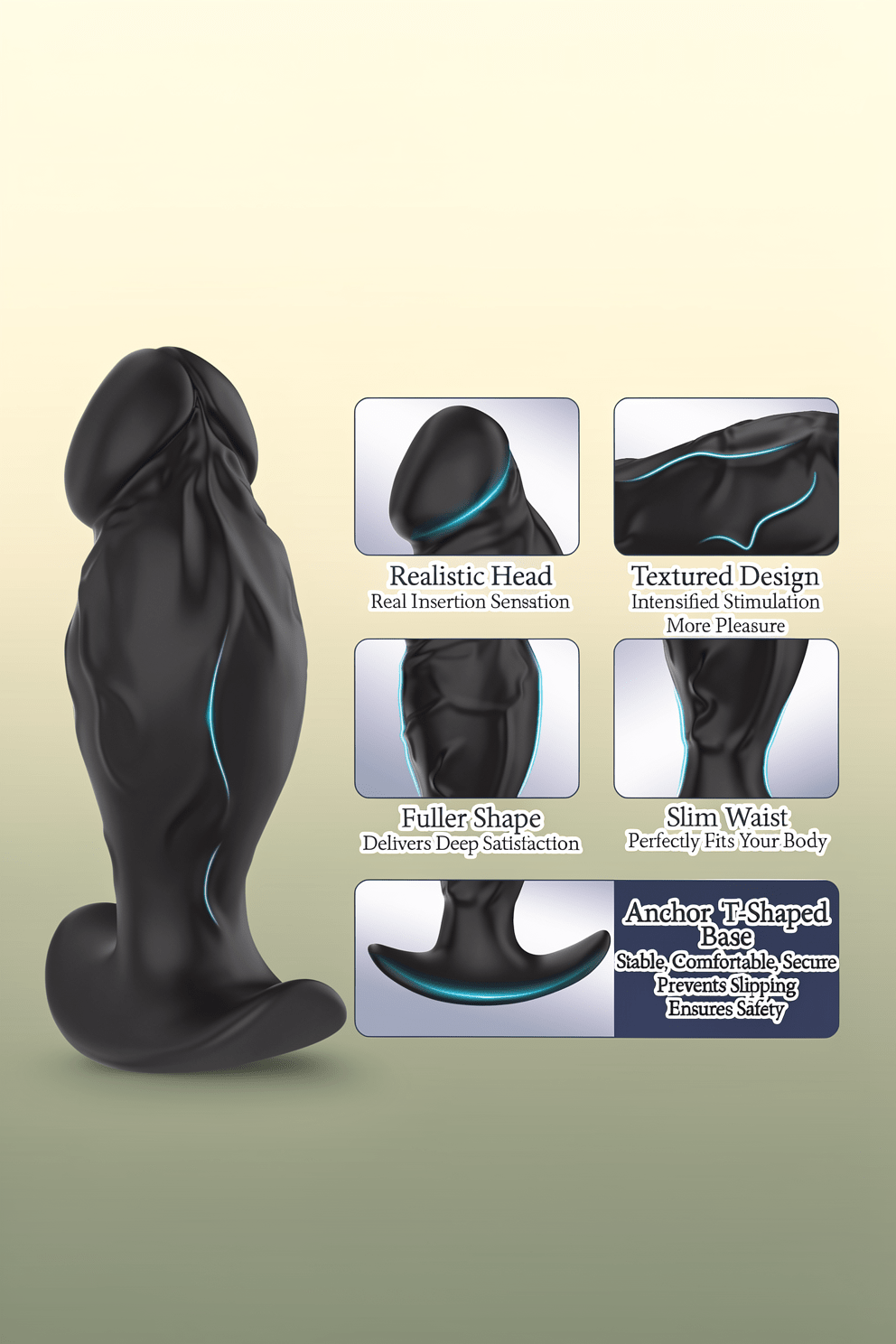 3PCS Anal Plug Set Silicone Butt Plug Anal Training Kit for Men Women, Anal Dildo with Flared Anchor Base, Beginners to Advanced Users Sizes, Comfortable Long-Term Wear Sex Toys for Couples Black - Mairalea