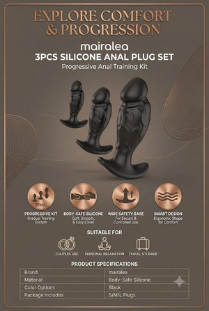 3PCS Silicone Anal Plug Set | Anal Training Kit with Flared Base for Beginners to Advanced Users - Mairalea