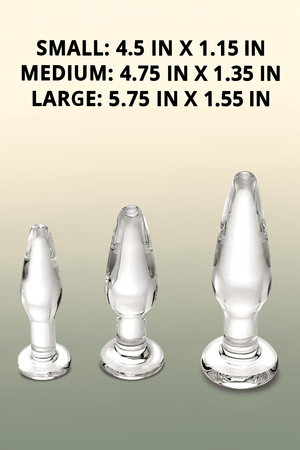 Adam and Eve Glass Anal Plug Set of 3, Hypoallergenic Non Porous Butt Plugs, Smooth Tempered Borosilicate Glass for Backdoor Training and Temperature Play, Small Medium Large Sizes for Women and Men - Mairalea