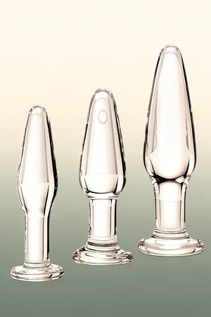 Adam and Eve Glass Anal Plug Set of 3, Hypoallergenic Non Porous Butt Plugs, Smooth Tempered Borosilicate Glass for Backdoor Training and Temperature Play, Small Medium Large Sizes for Women and Men - Mairalea
