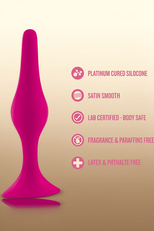 Blush Luxe Beginner 3.25" Silicone Butt Plug - Satin Smooth Anal Trainer with Soft Tapered Tip and Suction Cup Base - Slim Bum Plug Adult Sex Toy for Women, Men & Couples - (Pink) - Mairalea