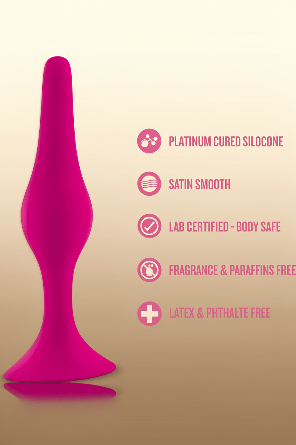 Blush Luxe Beginner 3.25" Silicone Butt Plug - Satin Smooth Anal Trainer with Soft Tapered Tip and Suction Cup Base - Slim Bum Plug Adult Sex Toy for Women, Men & Couples - (Pink) - Mairalea