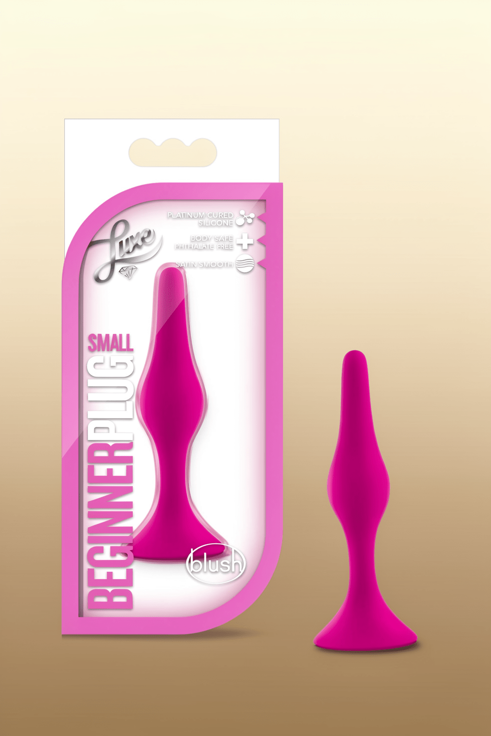 Blush Luxe Beginner 3.25" Silicone Butt Plug - Satin Smooth Anal Trainer with Soft Tapered Tip and Suction Cup Base - Slim Bum Plug Adult Sex Toy for Women, Men & Couples - (Pink) - Mairalea