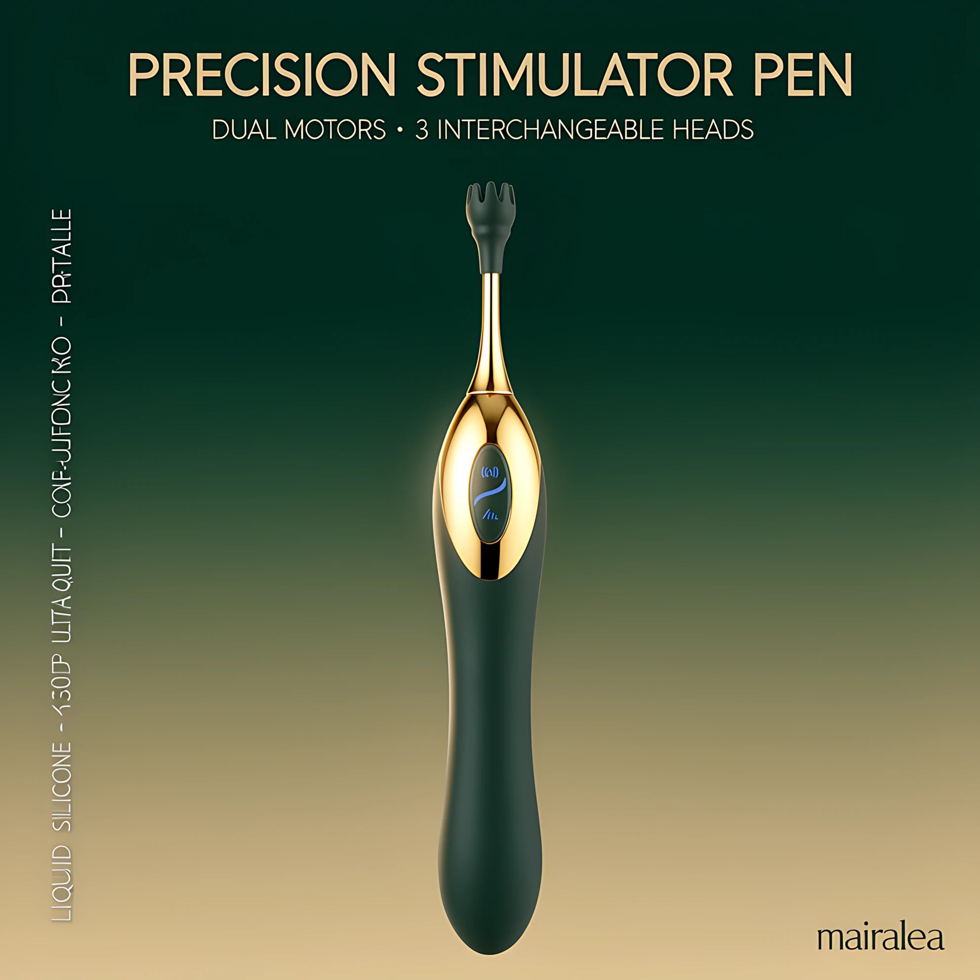 Clitoral Stimulator Pen – Dual-Head Silicone Vibrator with 3 Interchangeable Heads - Mairalea