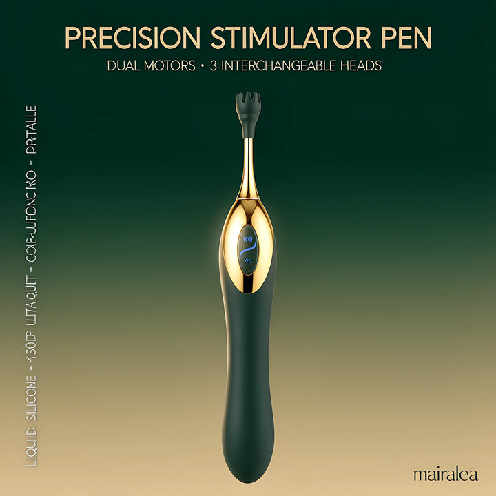 Clitoral Stimulator Pen – Dual-Head Silicone Vibrator with 3 Interchangeable Heads - Mairalea