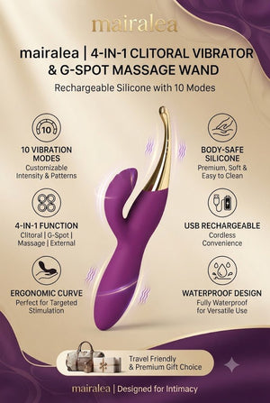 Clitoral Vibrator for Women | Dual Silicone Wand, 10 Patterns 4 Speeds G Spot Stimulator - Mairalea