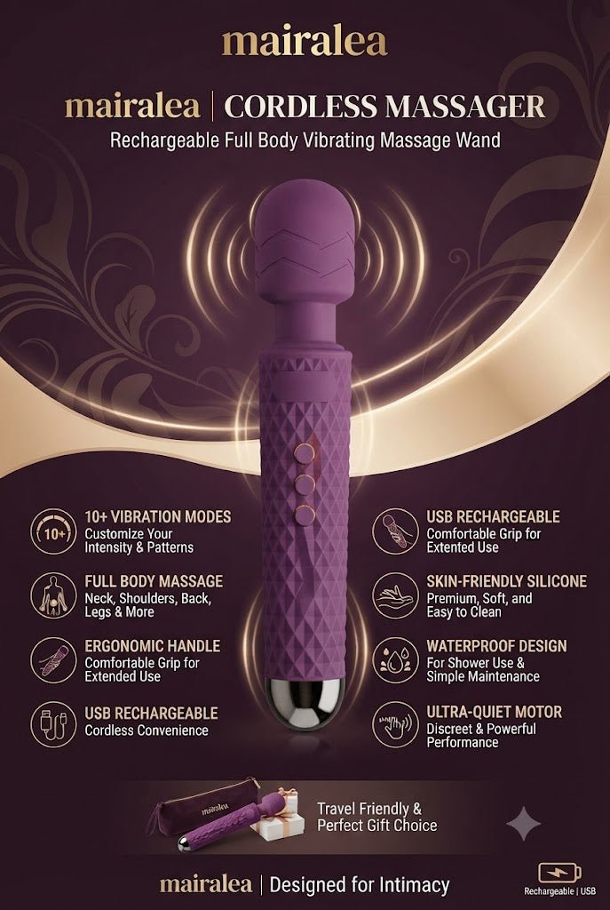 Cordless Massager Wand | 20 Modes Rechargeable Waterproof Personal Wand Massager - Mairalea