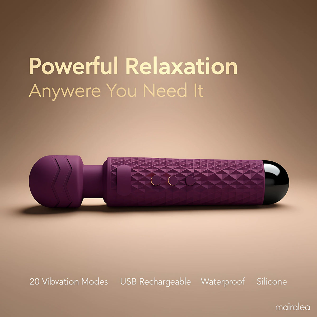 Cordless Massager Wand | 20 Modes Rechargeable Waterproof Personal Wand Massager - Mairalea
