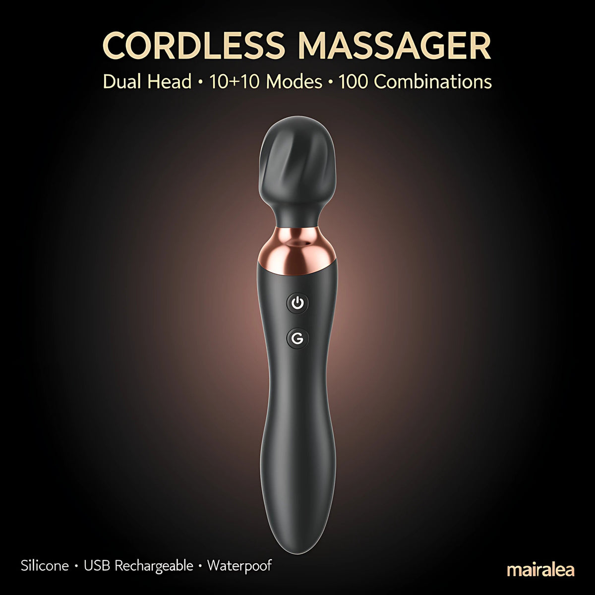 Cordless Massager Wand | MOOLIGIRL Dual-Ended Vibrator, 24 Modes, Waterproof & Quiet - Mairalea