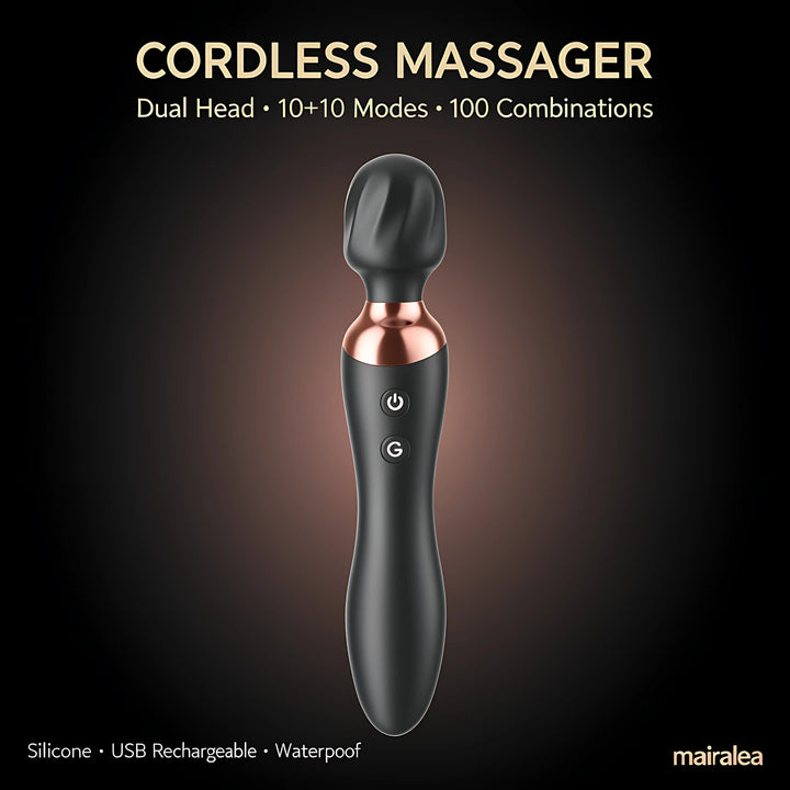 Cordless Massager Wand | MOOLIGIRL Dual-Ended Vibrator, 24 Modes, Waterproof & Quiet - Mairalea