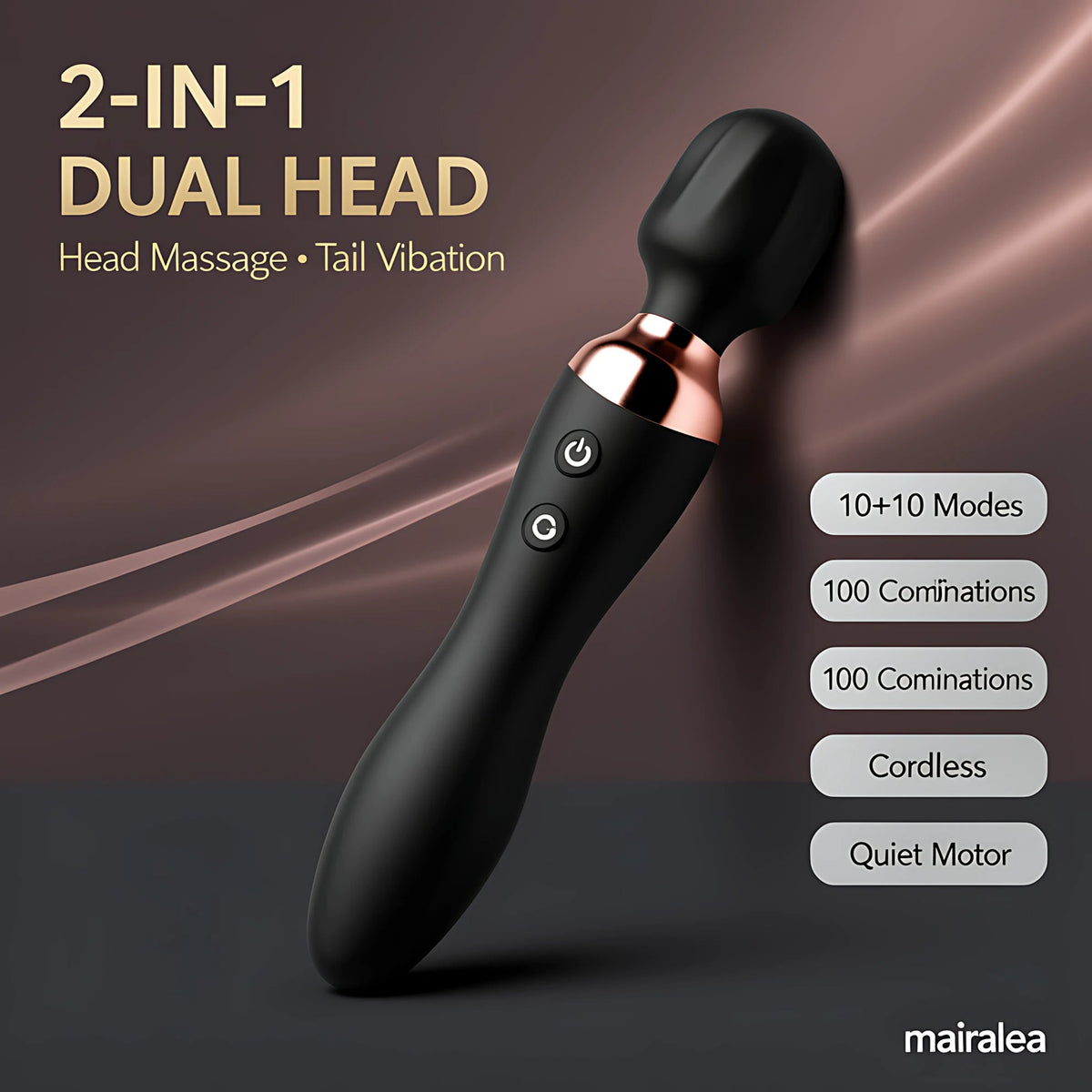Cordless Massager Wand | MOOLIGIRL Dual-Ended Vibrator, 24 Modes, Waterproof & Quiet - Mairalea