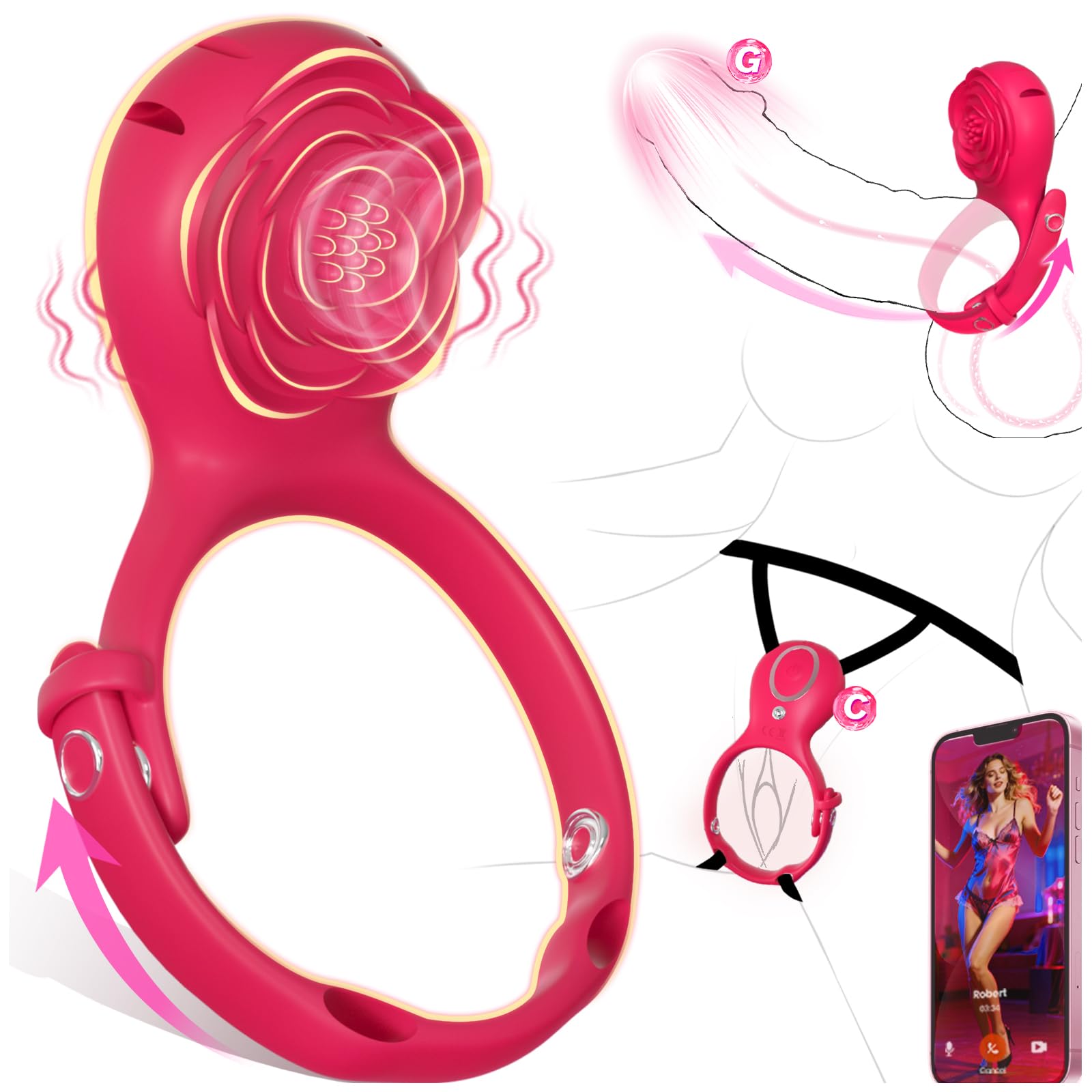 Couples Rose App Remote Control Wearable Vibrator, Couple Women Adult Sex Toys Games for Men, Hands Free Panty Clitoris Vibrator Vibrating Cock Ring, ZOOPLOU BDSM Female Sex Toy - Mairalea