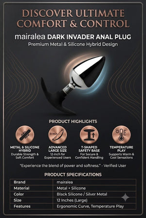 Dark Invader Anal Plug Large Butt Plug Toy, Premium Silicone & Metal Adult Anal Trainer - Mairalea