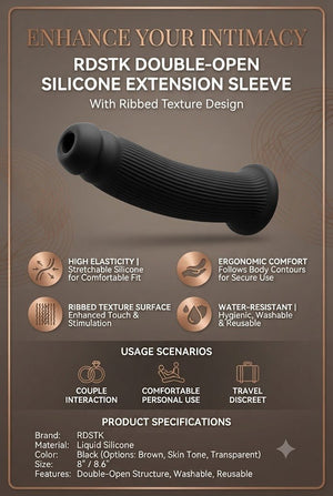 Double Open Silicone Extension Sleeve for Men, 8" Male Enhancement Sheath Cover (Black) - Mairalea