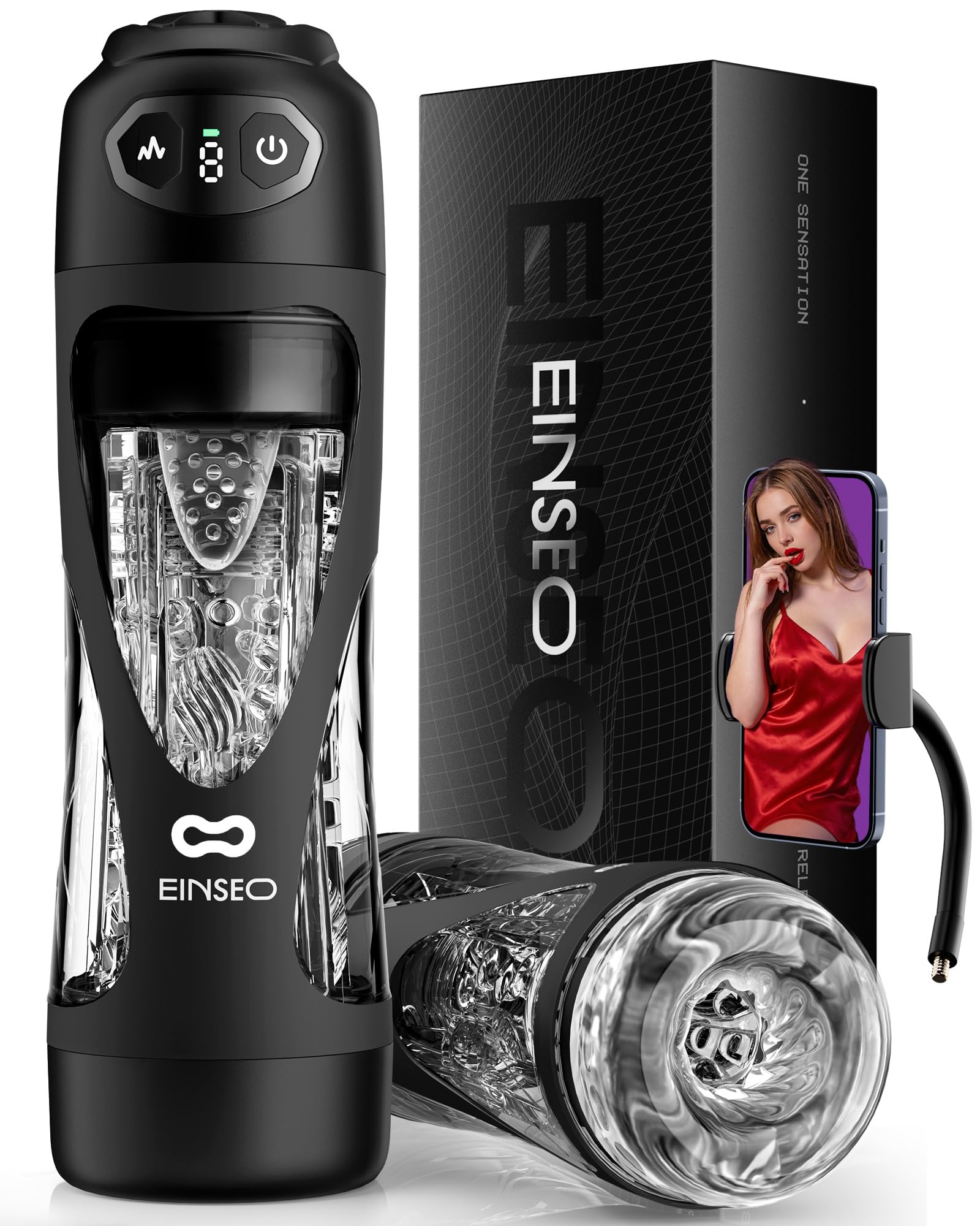 EINSEO AI Sync Male Masturbator Sex Toys for Men - Adult Toy Male Sex Toys with 7 Thrusting & 7 Rotating Modes, Pocket Pussy Hands Free Sex Machine LCD Display with Visual Window & Mounting Base - Mairalea