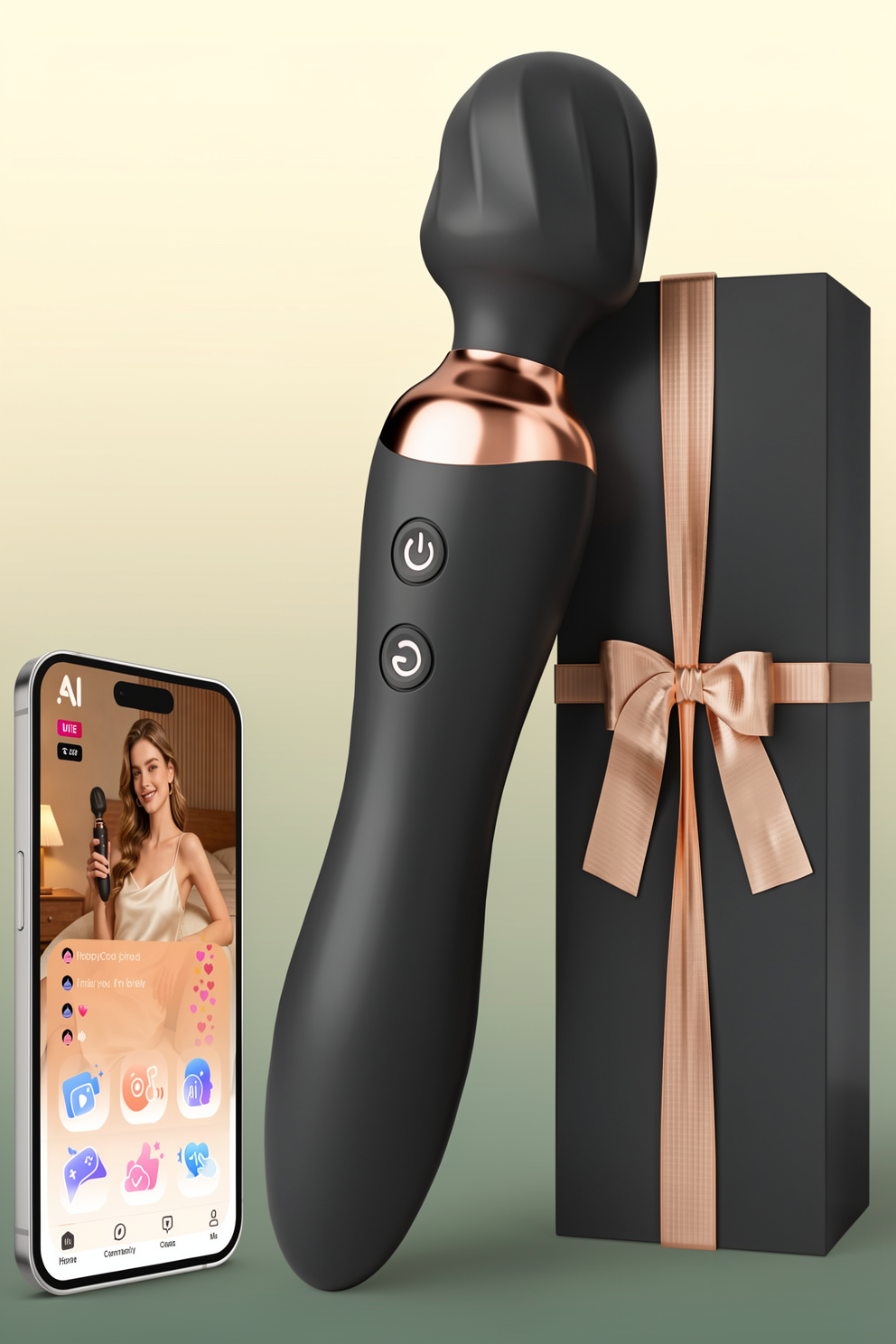 MOOLIGIRL Vibrator Wand Dual-Ended Dildo, 24 Vibration Patterns, Powerful Quiet Motor, Adult Women Sex Toy, Cordless & Waterproof Massager Solo & Couple Clitoral Nipple Weight Toys - Black