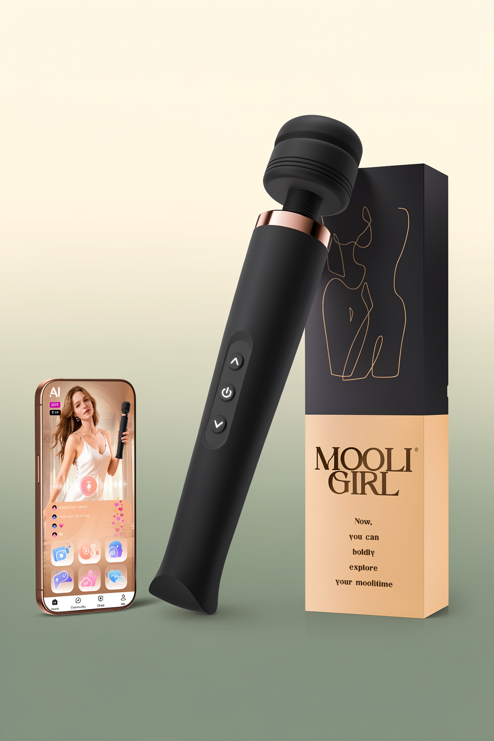 MOOLIGIRL Vibrator Wand Dual-Ended Dildo, 24 Vibration Patterns, Powerful Quiet Motor, Adult Women Sex Toy, Cordless & Waterproof Massager Solo & Couple Clitoral Nipple Weight Toys - Black