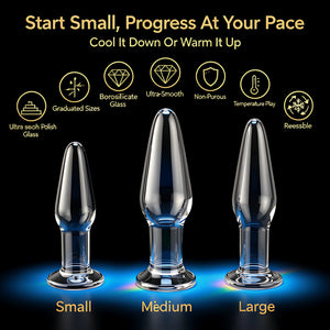 Glass Anal Plug Set of 3 | Borosilicate Butt Plugs for Temperature Play & Training - Mairalea