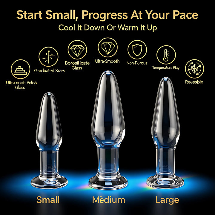 Glass Anal Plug Set of 3 | Borosilicate Butt Plugs for Temperature Play & Training - Mairalea