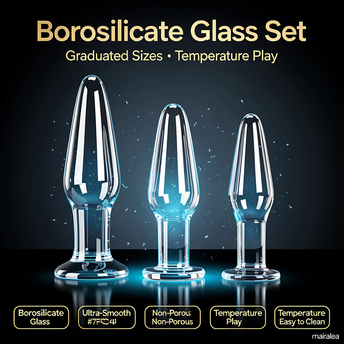 Glass Anal Plug Set of 3 | Borosilicate Butt Plugs for Temperature Play & Training - Mairalea