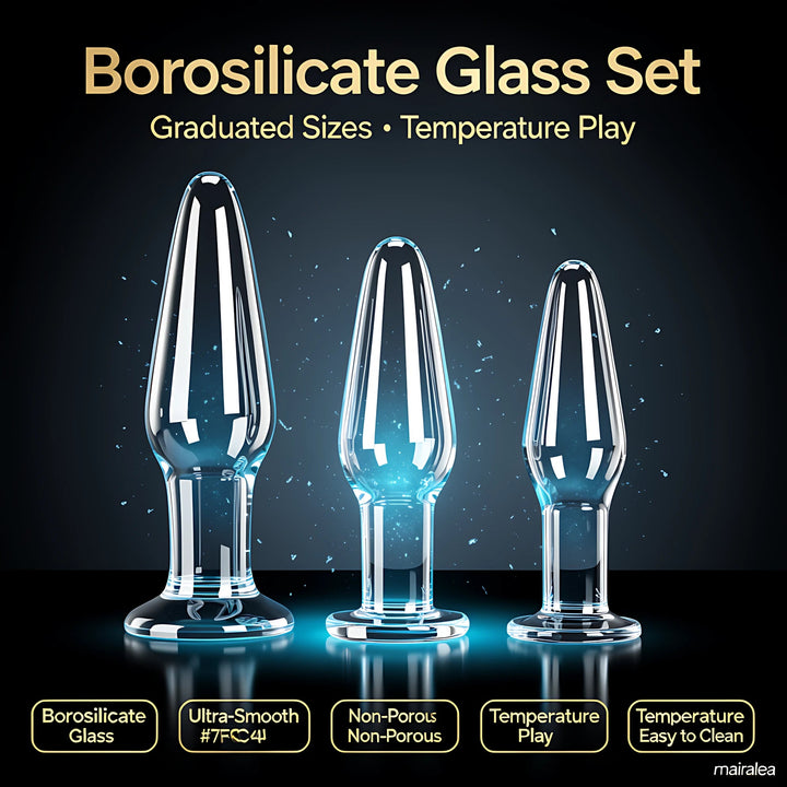 Glass Anal Plug Set of 3 | Borosilicate Butt Plugs for Temperature Play & Training - Mairalea