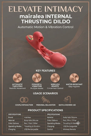 Internal Thrusting Dildo Rabbit Vibrator for Women, Dual Motor G-Spot & Clitoral Stimulator, 9 Modes - Mairalea