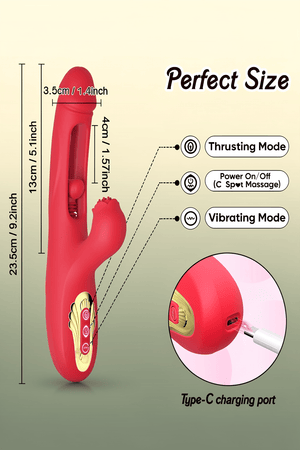 Internal Thrusting Realistic Dildo for Women, Rabbit Vibrator, G-Spot Dildo | Dual-motor rabbit dildo with clitoral stimulation, rose-inspired design, and 9 thrusting & vibration modes. - Mairalea