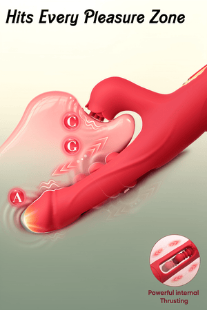 Internal Thrusting Realistic Dildo for Women, Rabbit Vibrator, G-Spot Dildo | Dual-motor rabbit dildo with clitoral stimulation, rose-inspired design, and 9 thrusting & vibration modes. - Mairalea