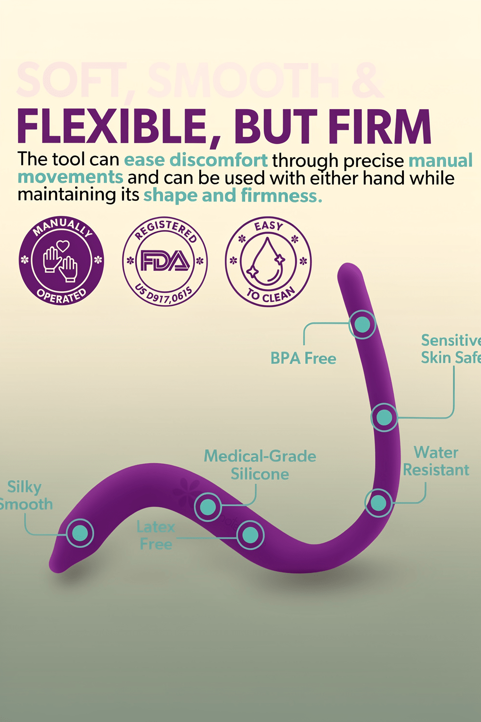 Intimate Rose Pelvic Wand, Pelvic Floor Muscle Trigger Point Massager, Perineal Massage Tool for Pelvic Physical Therapy & Pain Relief, BPA-Free, Latex-Free, Standard (Non-Vibration) - Mairalea