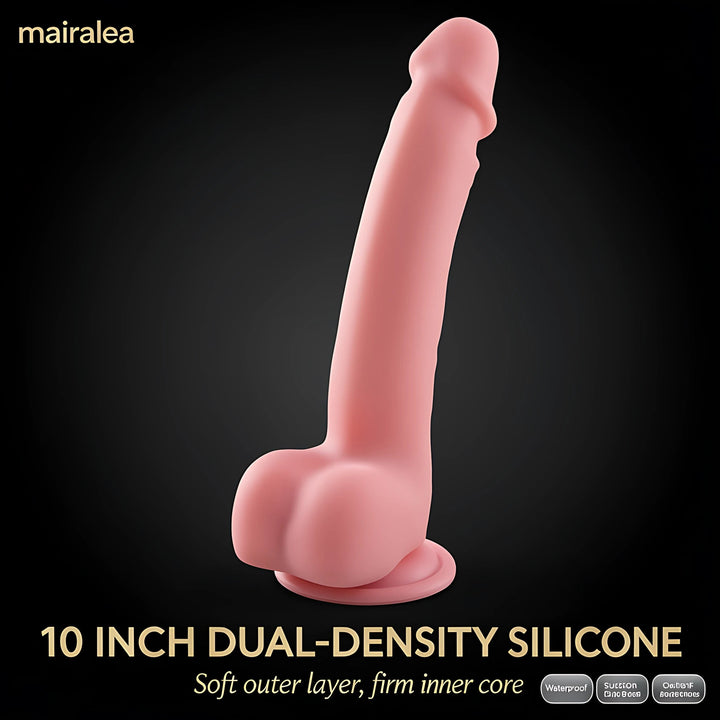 Kstert 10 Inch Dildo – Realistic Dual Density Silicone with Suction Cup Base - Mairalea