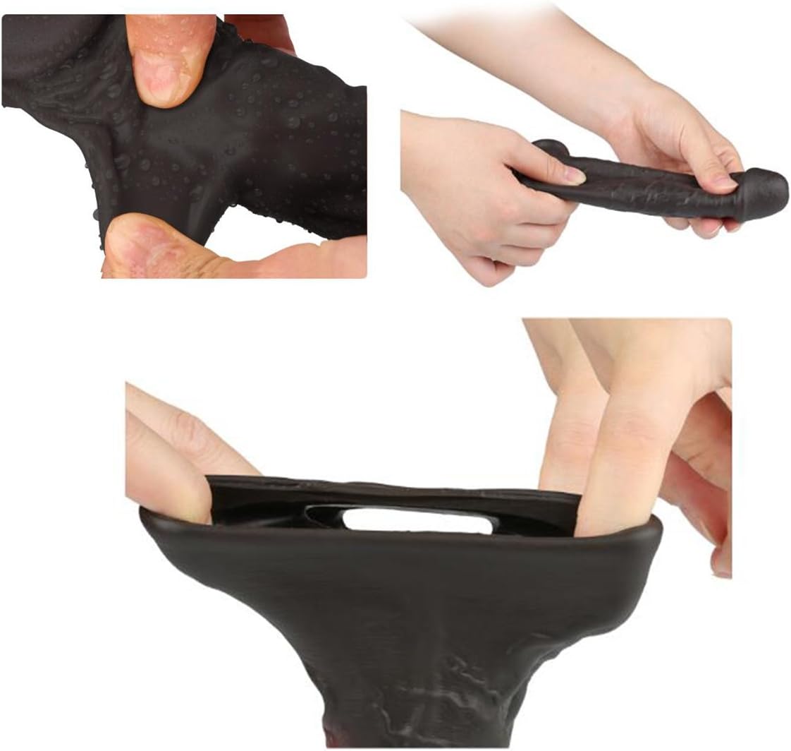 Newly Double Open Silicone Sleeve Extension Sheath Extender for Men Male Enhancement Extension Sleeve Cover (Black, 8 in) - Mairalea
