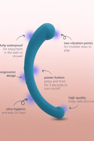 plusOne Dual Vibrating Arc Personal Massager, Made of Body-Safe Silicone, Waterproof, USB Rechargeable Vibrator for Women and Men, Teal - Mairalea