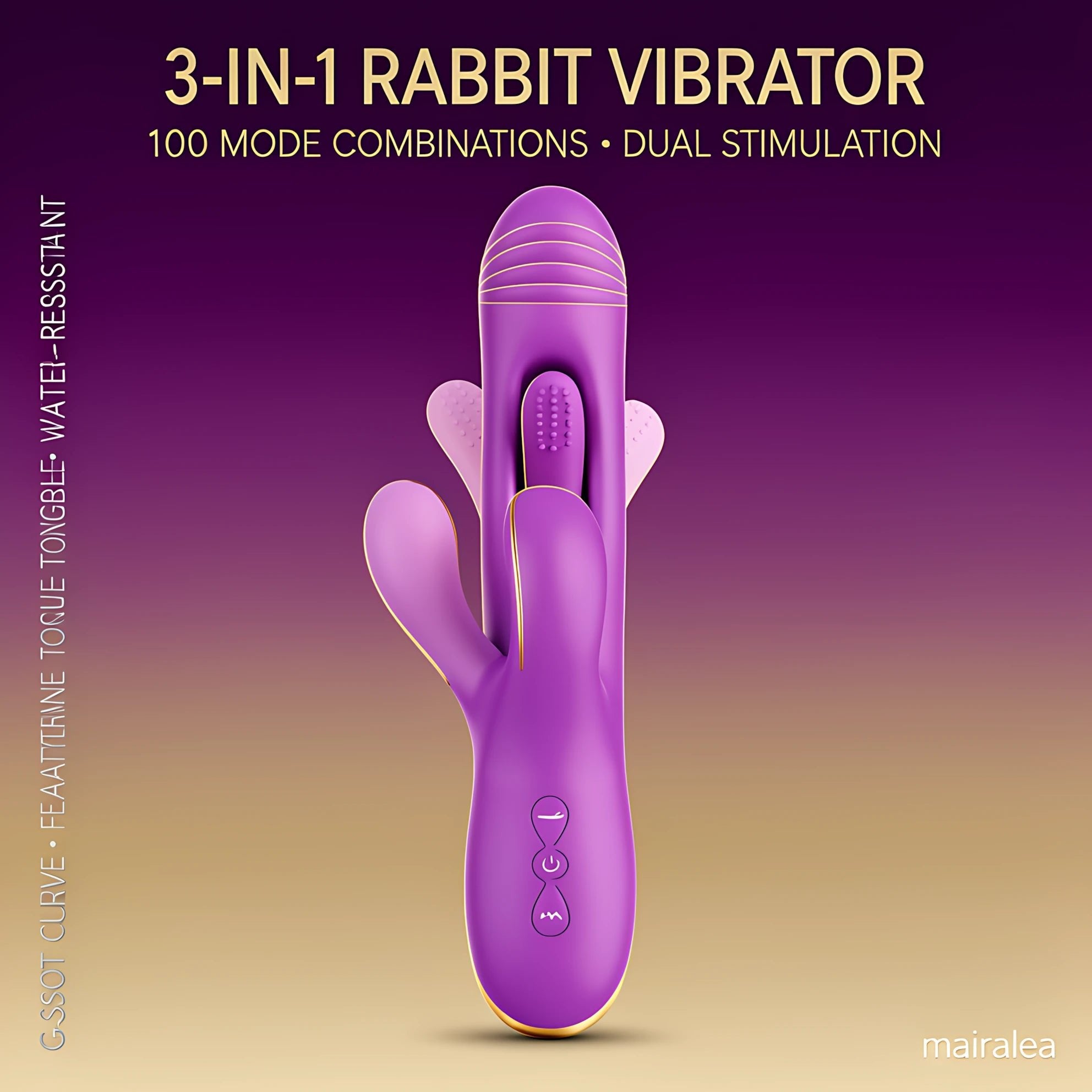 Rabbit Vibrator Dildo 3-in-1 | G-Spot & Clitoral Tongue Licking Stimulator - Mairalea