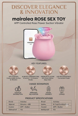 Rose Sex Toy | APP Control Clitoral & Nipple Vibrator, 9 Modes Waterproof Stimulator - Mairalea