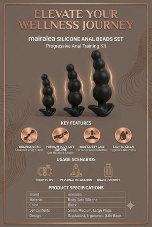 Silicone Anal Beads Set, Butt Plugs with 3 Sizes, Anal Trainer for Beginners & Advanced Users - Mairalea