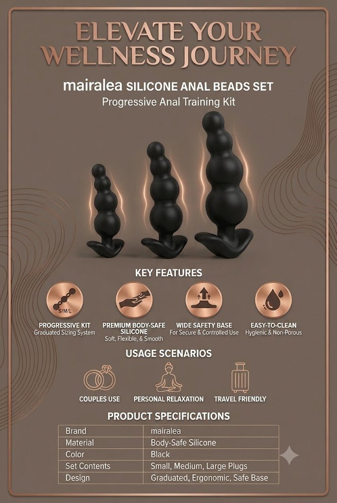 Silicone Anal Beads Set, Butt Plugs with 3 Sizes, Anal Trainer for Beginners & Advanced Users - Mairalea