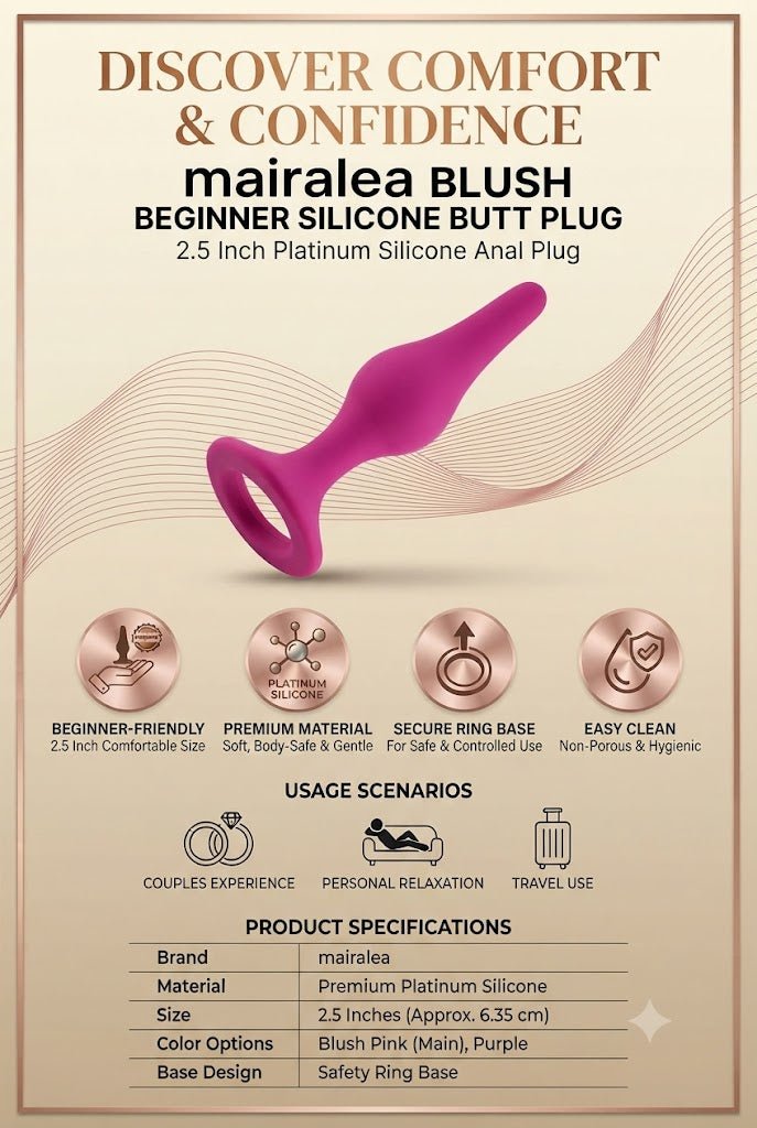 Silicone Butt Plug, Beginner Anal Toy, Soft Body-Safe Anal Trainer with Smooth Tapered Design - Mairalea