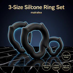 Silicone Cock Ring Set for Men, 3 Sizes Open Tip Rings, No-Blockage Erection Support & Couples Toy - Mairalea