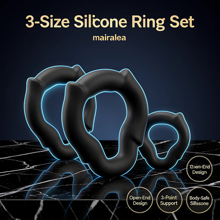Silicone Cock Ring Set for Men, 3 Sizes Open Tip Rings, No-Blockage Erection Support & Couples Toy - Mairalea
