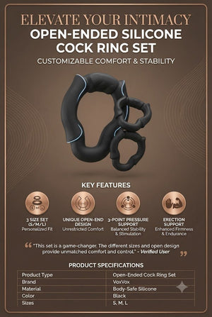 Silicone Cock Ring Set for Men, 3 Sizes Open Tip Rings, No-Blockage Erection Support & Couples Toy - Mairalea