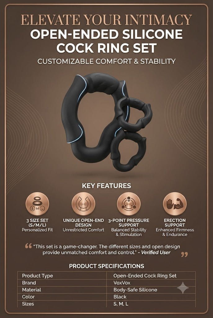 Silicone Cock Ring Set for Men, 3 Sizes Open Tip Rings, No-Blockage Erection Support & Couples Toy - Mairalea