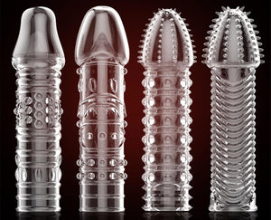 Threaded mace Condom Male Condom Adult Lock fine Ring Extended Sleeve Crystal Sleeve Color: Clear 4pcs - Mairalea