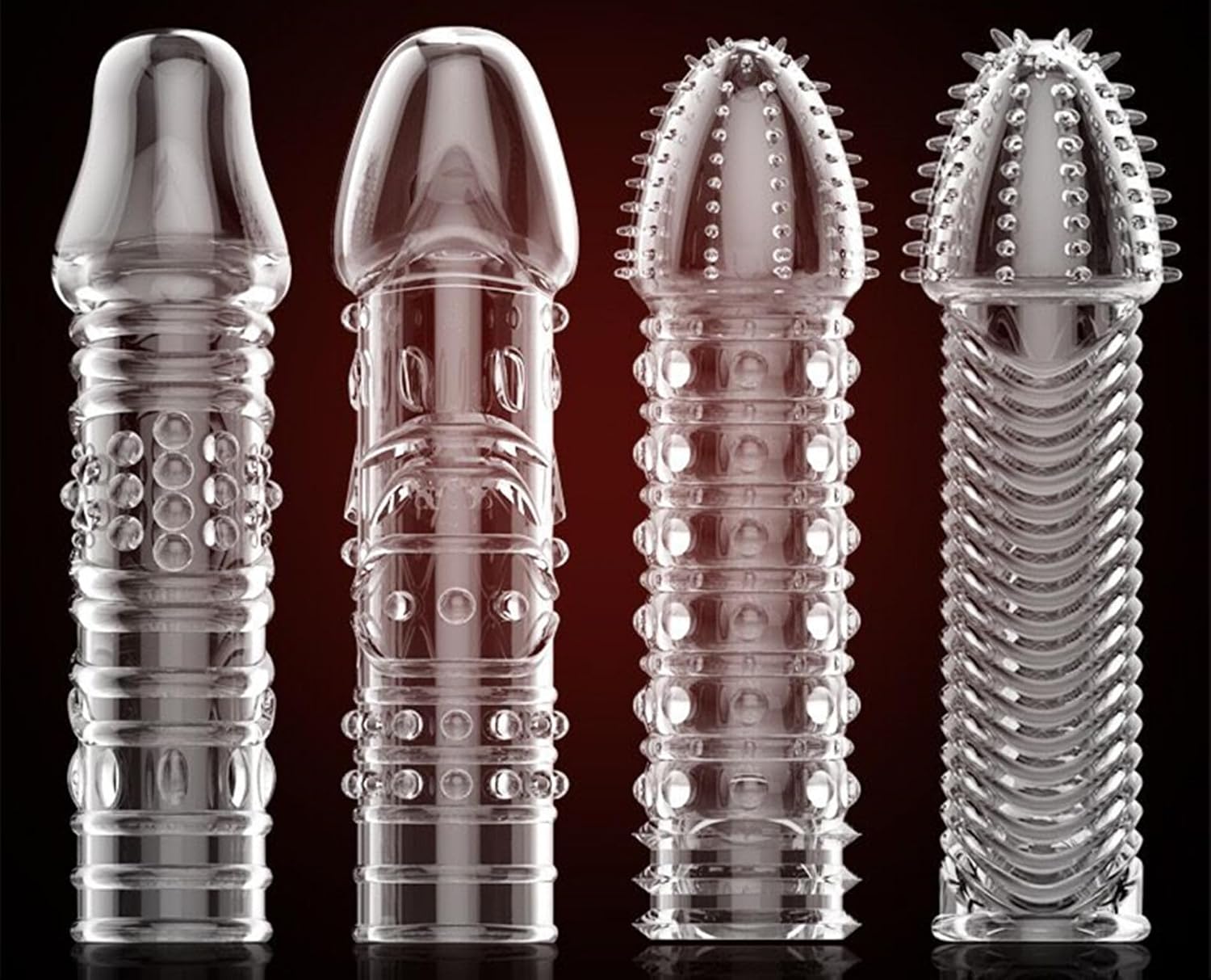Threaded mace Condom Male Condom Adult Lock fine Ring Extended Sleeve Crystal Sleeve Color: Clear 4pcs - Mairalea