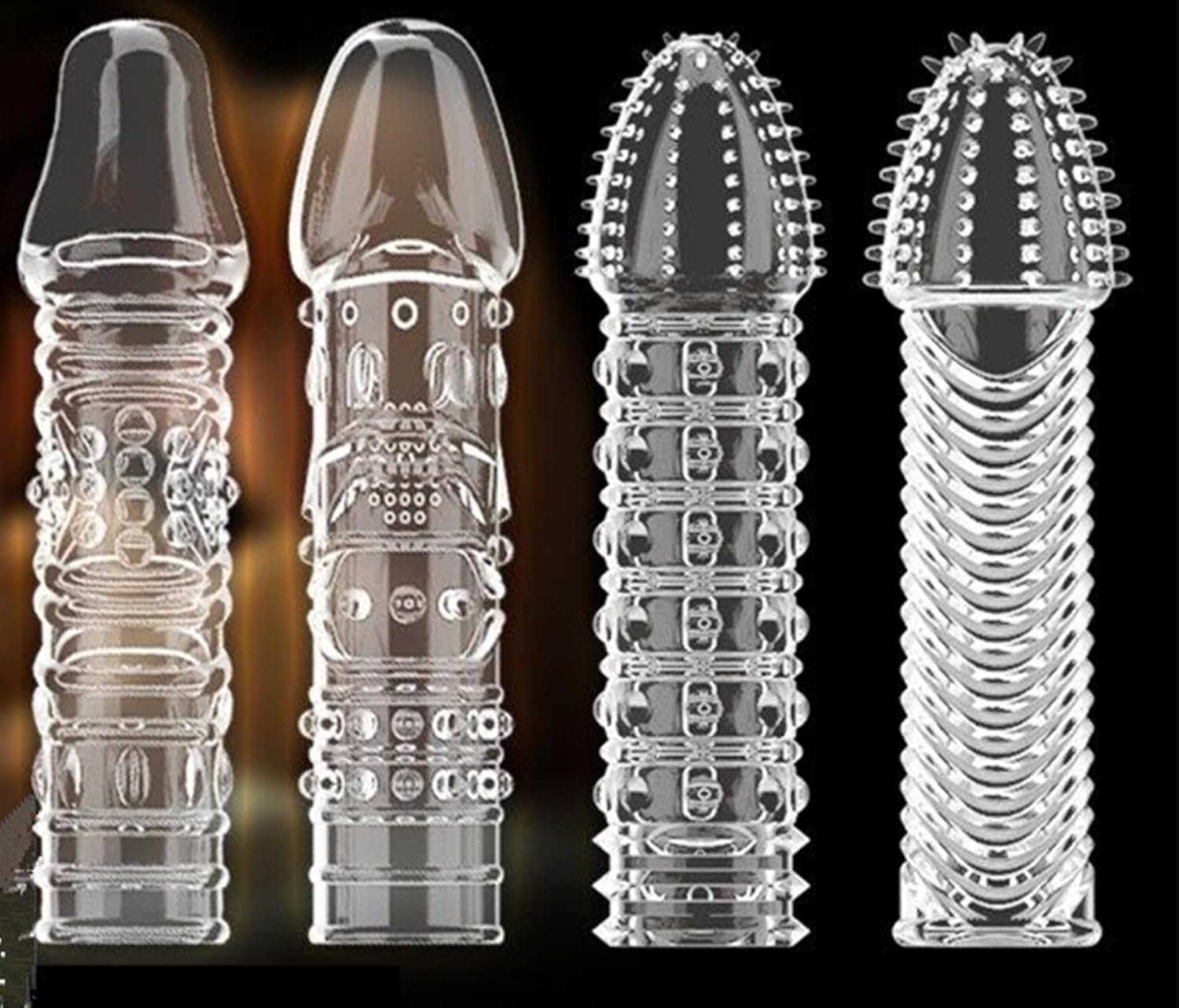Threaded mace Condom Male Condom Adult Lock fine Ring Extended Sleeve Crystal Sleeve Color: Clear 4pcs - Mairalea