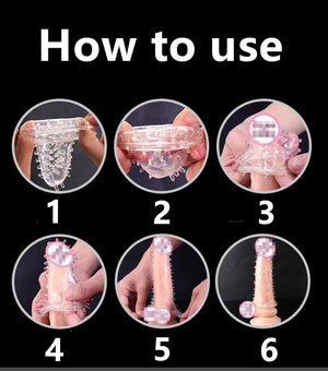Threaded mace Condom Male Condom Adult Lock fine Ring Extended Sleeve Crystal Sleeve Color: Clear 4pcs - Mairalea