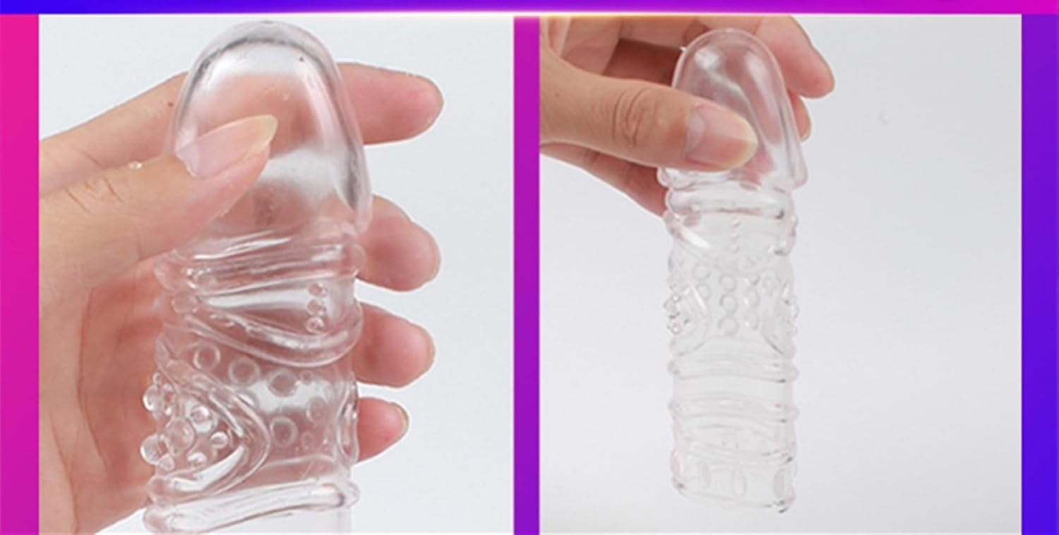 Threaded mace Condom Male Condom Adult Lock fine Ring Extended Sleeve Crystal Sleeve Color: Clear 4pcs - Mairalea
