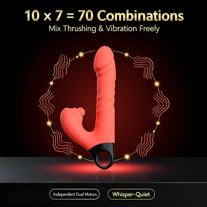 Thrusting Vibrating Dildo 3-in-1 G Spot Rabbit Vibrator with Clitoral Stimulator, 18 Modes Sex Toy - Mairalea