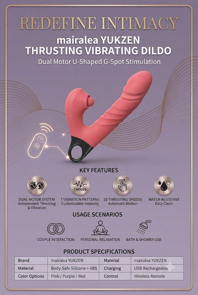 Thrusting Vibrating Dildo 3-in-1 G Spot Rabbit Vibrator with Clitoral Stimulator, 18 Modes Sex Toy - Mairalea